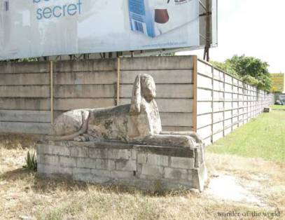 A concrete Androsphinx at the Beetham, Trinidad